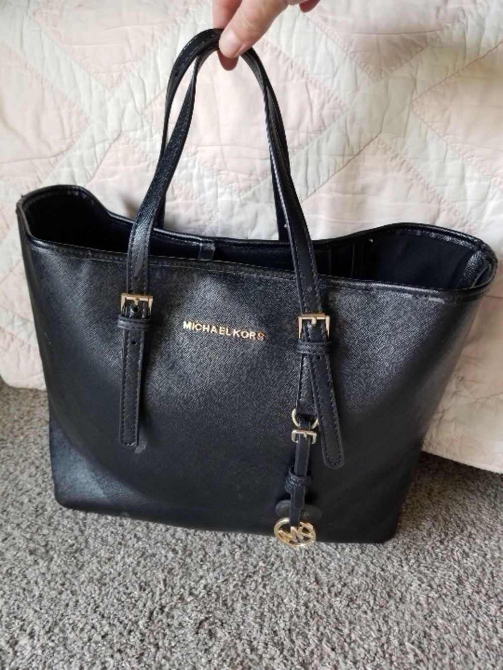 Michael Kors Black Saffiano Leather Tote with Gold Hardware